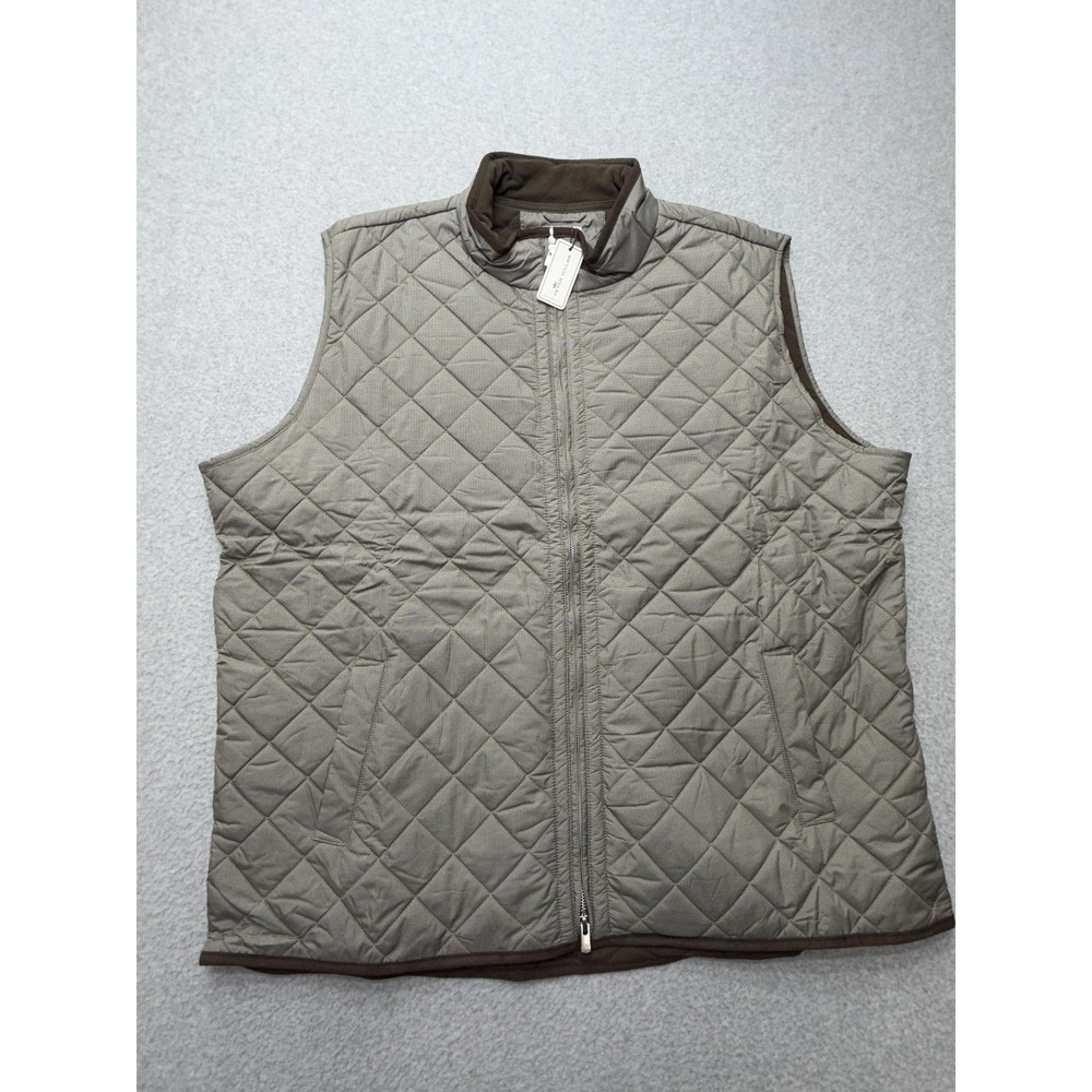 Peter Millar Vest Mens 2XLT Brown Quilted Full Zip Fleece Lined MF13Z13DX